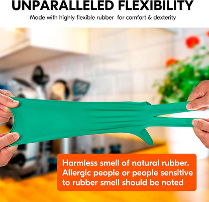 Vgo... 3-Pairs Reusable Household Gloves, Rubber Dishwashing gloves, Extra Thickness, Long Sleeves, Kitchen Cleaning, Working, Painting, Gardening, Pet Care (Size L, Yellow, HH4601)