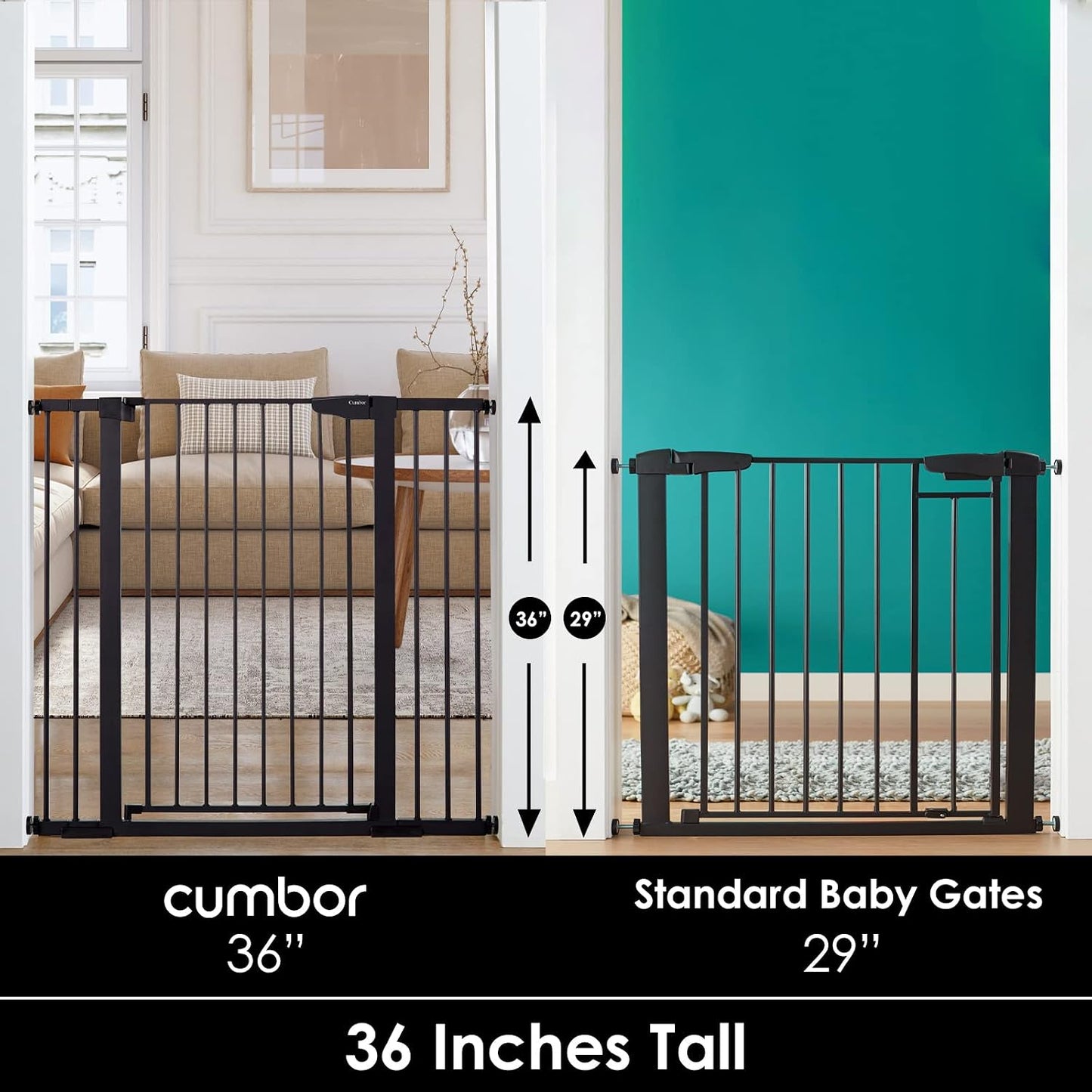 Cumbor 30-46" Baby Gate for Stairs, Mom's Choice Awards Winner-Auto Close Dog Gate for The House, Gifts for Mom, Easy Install Pressure Mounted Pet Gates for Doorways, Black
