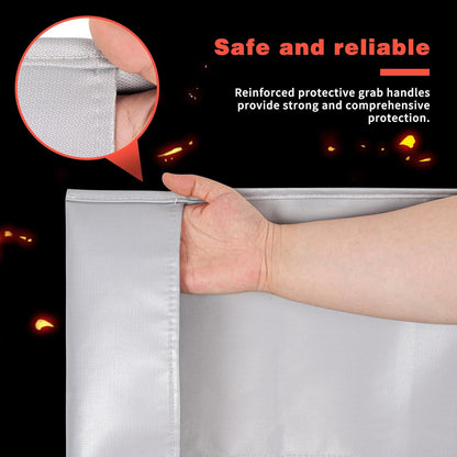 Emergency Fireproof Cloak with Hood – Silver Silicone Coated Fiberglass Fire Blanket, 59 x 63 Inches, Heat Resistant Safety Cover for Escape- fire Retardant Blanket - fire Extinguisher
