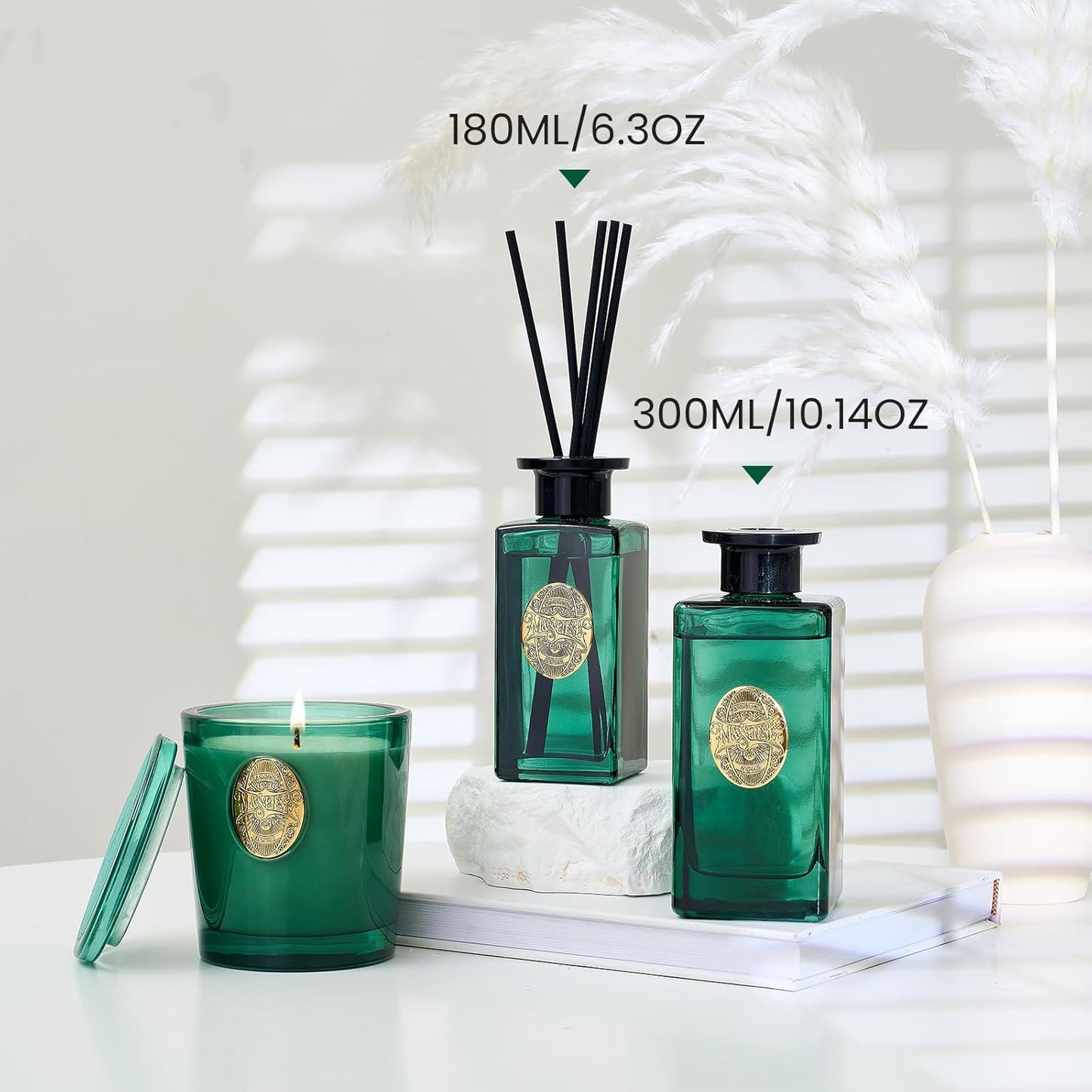 M&SENSE 6.3 oz Large Reed Diffuser Set | Lime+Basil Scent Oil Diffuser with Sticks | Hotel Collection Non-Toxic Home Fragrance |for Bedroom Bathroom Living Room - Colors B