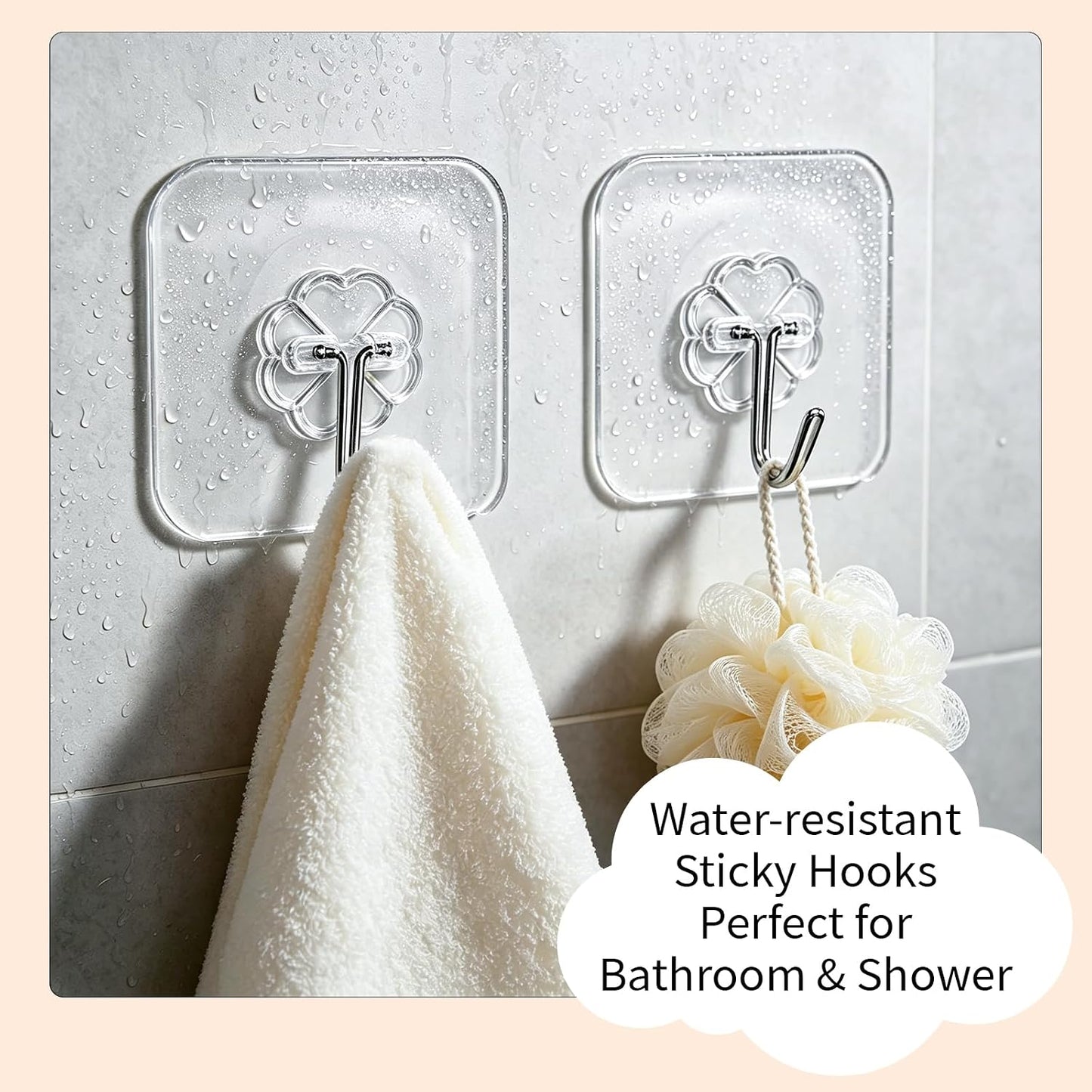 Heavy Duty Adhesive Hooks 33lb, Transparent Waterproof Removable, Damage-Free No Trace Wall Hooks for Towels Robes Keys, for Kitchen Bathroom Shower Outdoor, 20 Pack