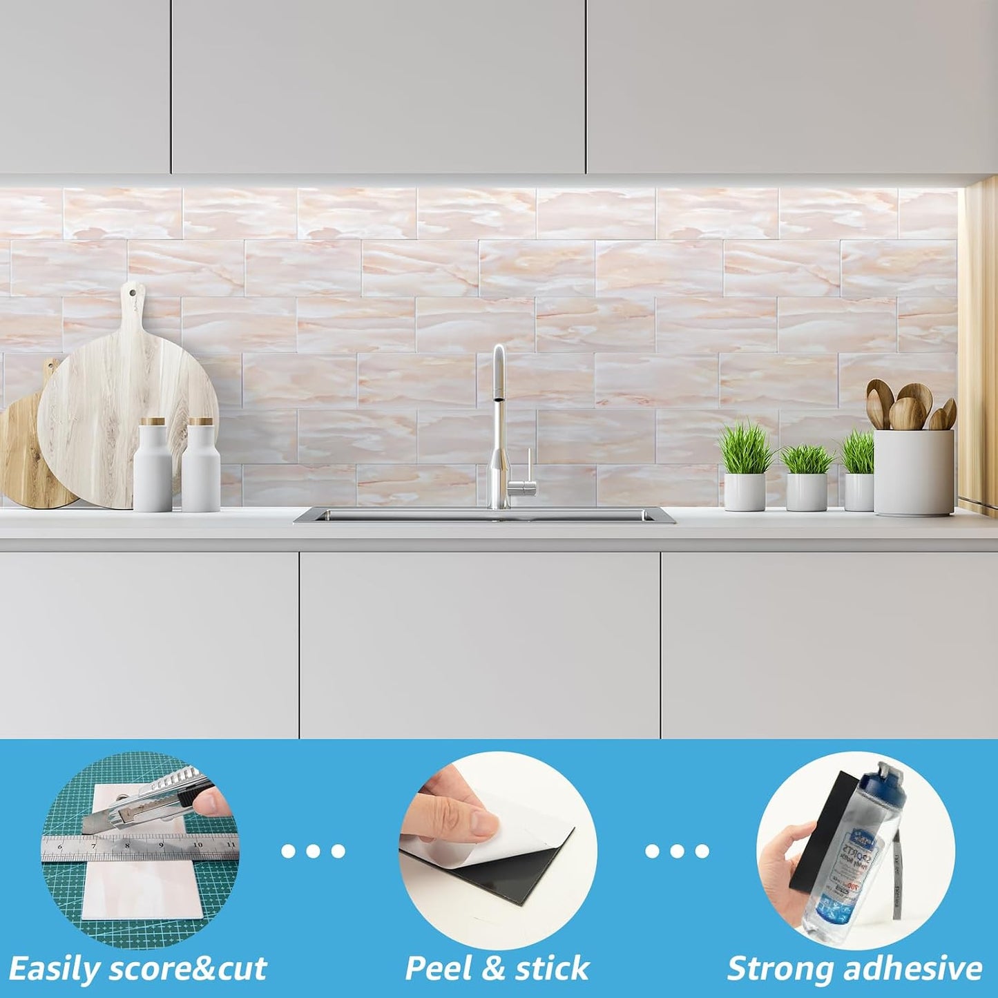 Art3d 102-Piece Peel and Stick Wall Tile for Kitchen Backsplash, Bathroom, Fireplace, 3in. × 6in. Stick on Subway Tile, Glossy White