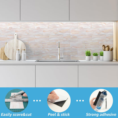 Art3d 102-Piece Peel and Stick Wall Tile for Kitchen Backsplash, Bathroom, Fireplace, 3in. × 6in. Stick on Subway Tile, Glossy White