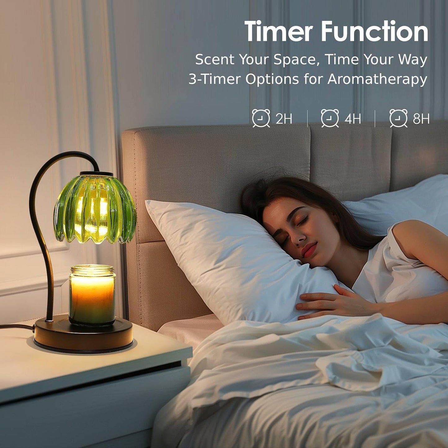 Electric Candle Warmer Lamp with Timer & Dimmer, Gray Tulip Lampshade | For Scented Jar Candle, 2 Bulbs Included, Birthday Gift for Women, House Warming Gifts, Home Office Apartment Decor