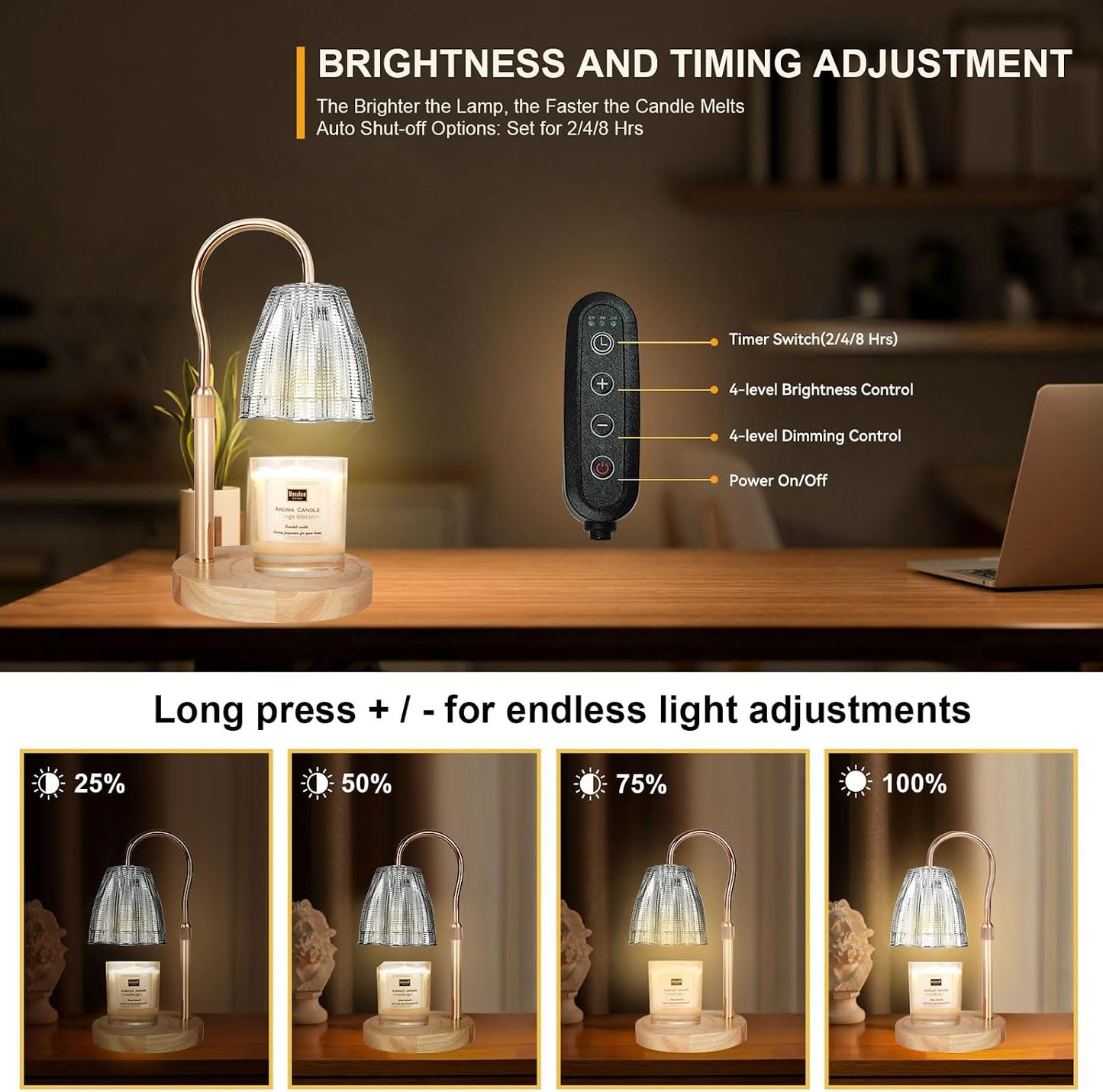 Candle Warmer Lamp with 3 Bulbs, Adjustable Height Dimmable Candle Warmer with Timer, Candle Lamp with Charming Gift Box Ribbon,Birthday Gifts for Women Mom, House Warming Gifts New Home Decor