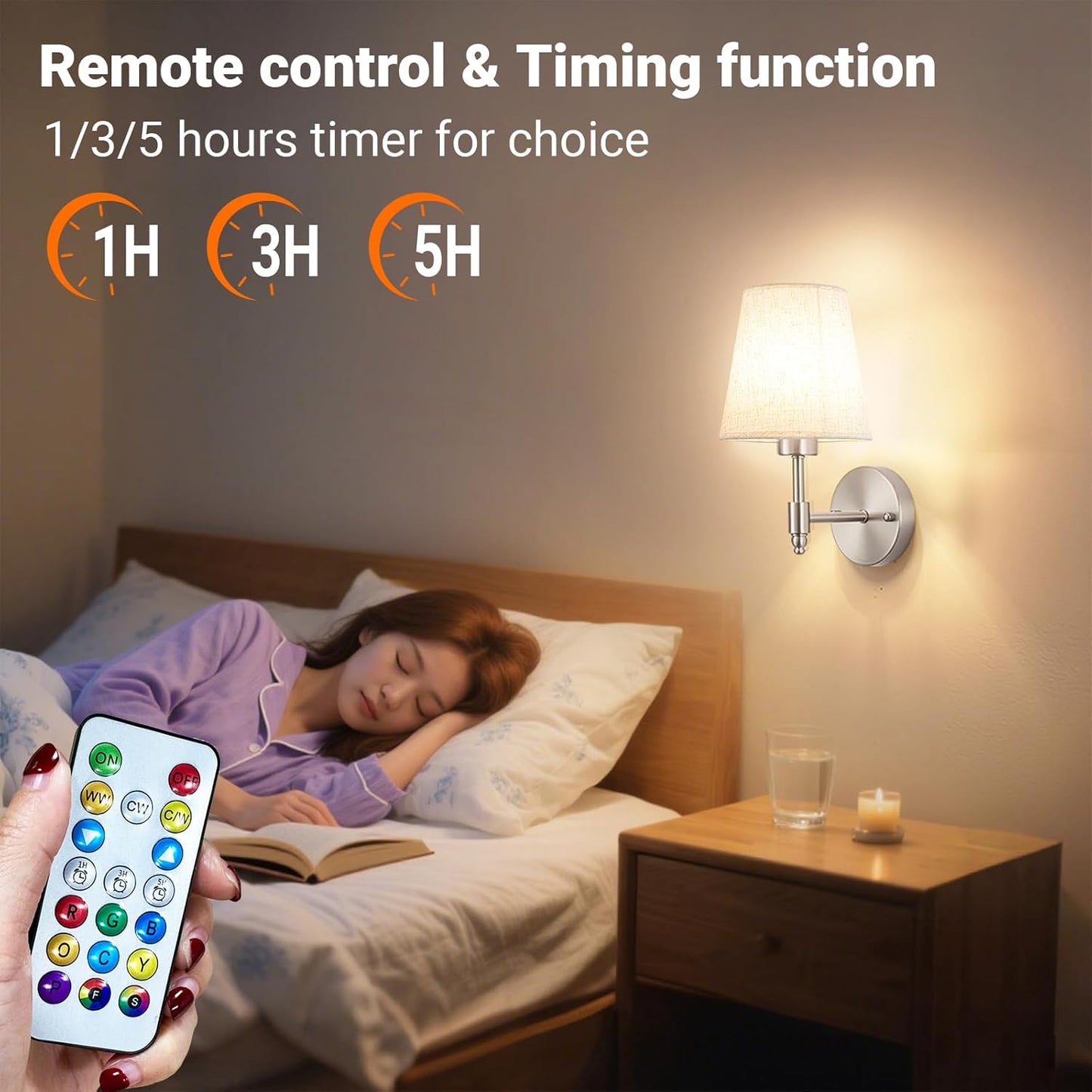 Wall Sconce Battery Operated Wall Light Fixure with Remote Control, Dimmable Battery Operated Wall Sconces Set Of Two, Indoor Wireless Wall Mounted Lamp with Rechargable Bulb For Bedroom Living Room (