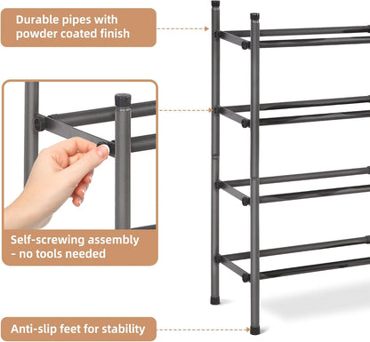 STORAGE MANIAC Expandable Shoe Rack for Closet, 8 Pairs Stackable Small Shoe Rack, Metal Adjustable Shoes Organizer for Entryway, Hallway, Garage, Front Door, Shoes Shelves, Black 2 Tier