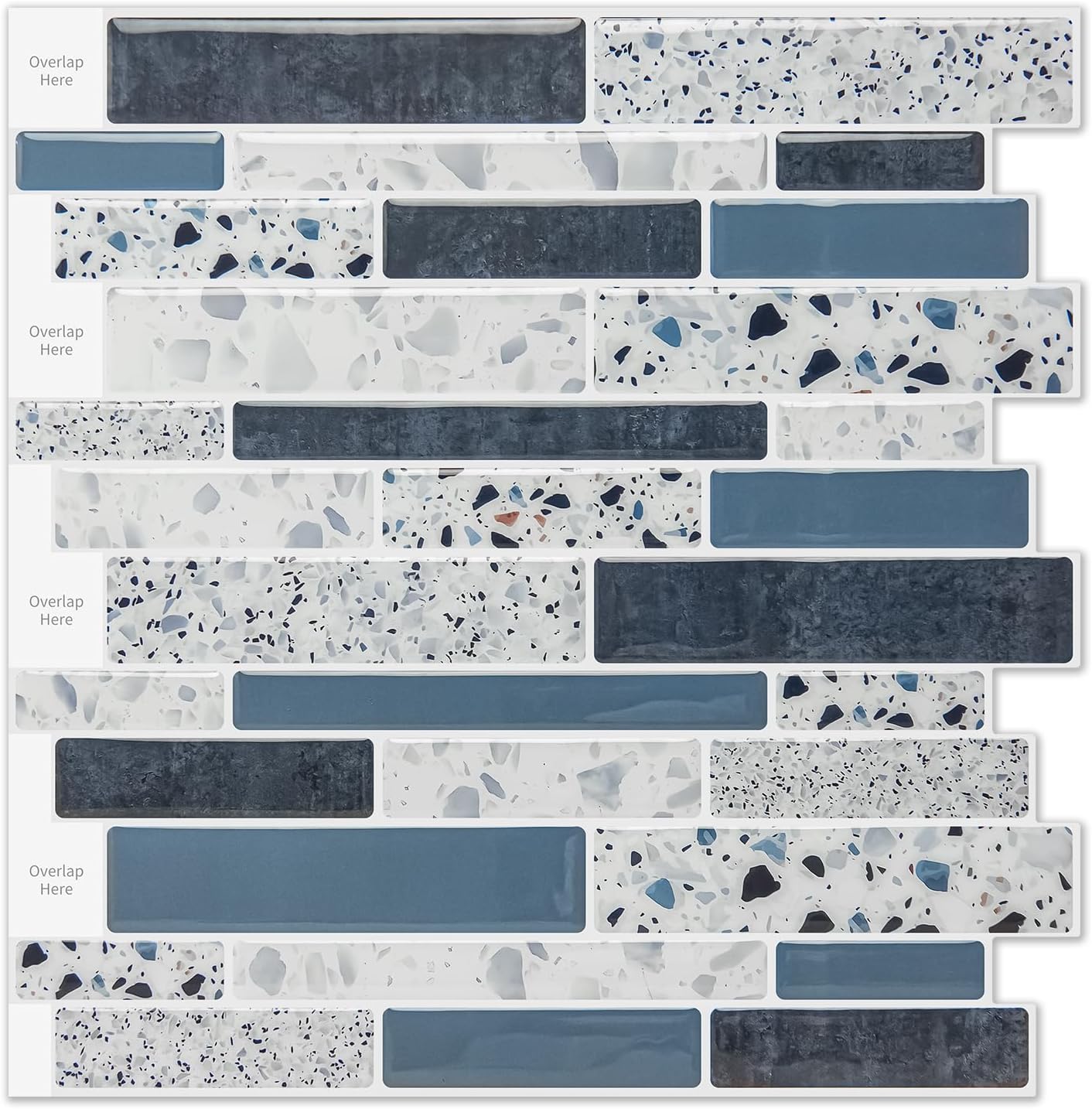 LONGKING Self-Adhesive Kitchen Backsplash, Marble Look Decorative Tiles (10 Tiles)