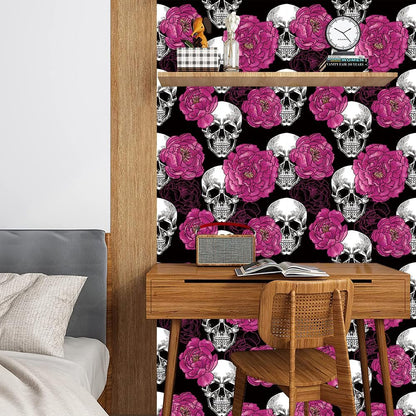 Floral Peel & Stick Wallpaper - Boho Removable Wallpaper for Bedroom & Bathroom - Black/Sand/Oliva - Easy Peel Off - Vintage - Renter Friendly - 118.1" X 17.7"