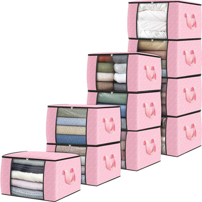 Fab totes 6 Pack Storage Bags for Clothes and Blanket, Foldable Closet Organizers and Storage with Zippers, Clear Window and Handles, Fabric Storage Bins for Sweater, Comforter, Bedding,Linen Sheets