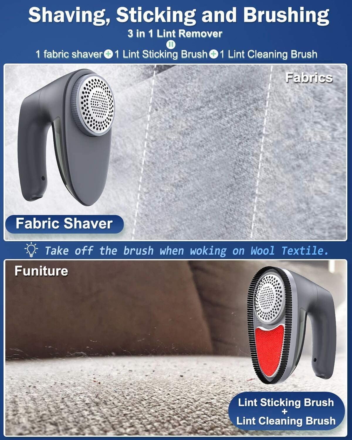 POPCHOSE Fabric Shaver, Lint Remover for Clothes, Lint Shaver with 6-Leaf Blades & 2 Speed, 2000mAh Rechargeable, Sweater Shavers to Remove Pilling, Electric Lint Remover for Couch, Furniture, Fuzz