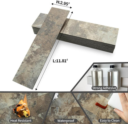 AULIGET 40-Piece Polished White Marble with Gold Peel and Stick Backsplash Wall Tiles, 3" x 12" PVC Faux Stone Stick on Tiles for Backsplash Kitchen, Bathroom, Laundry Room, Camper, Fireplace