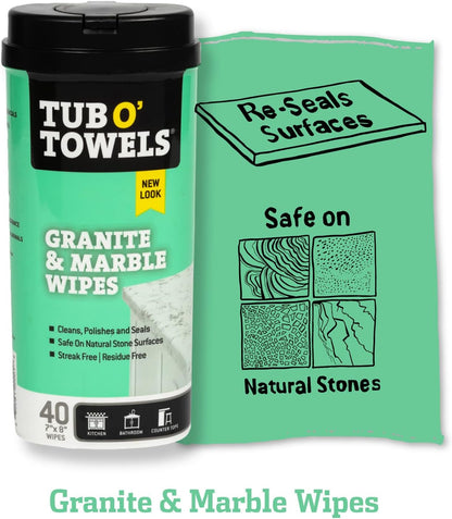 Tub O' Towels Heavy-Duty Multi-Surface Cleaning Wipes, 7" x 8", 40 Count Canister, Removes Grease, Grime, and Tough Stains, Durable Disposable White Wipes for Home, Garage, and Outdoor Cleaning Tasks | industrial-disposable-wipes