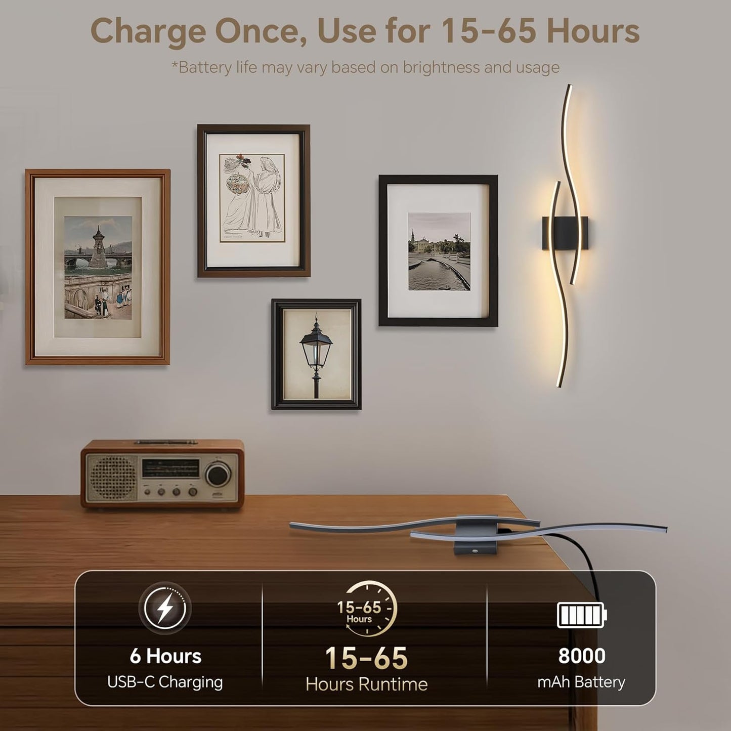Battery Operated Wall Sconce Set of 2, Dimmable Modern LED Wireless Wall Light with Remote Control, Sconce Wall Decor for Living Room, Hallway, Quick Install, No Electrician Required