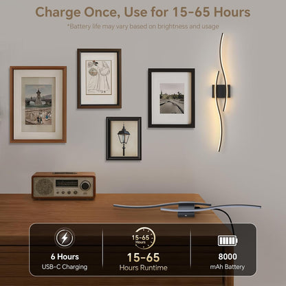 Battery Operated Wall Sconce Set of 2, Dimmable Modern LED Wireless Wall Light with Remote Control, Sconce Wall Decor for Living Room, Hallway, Quick Install, No Electrician Required