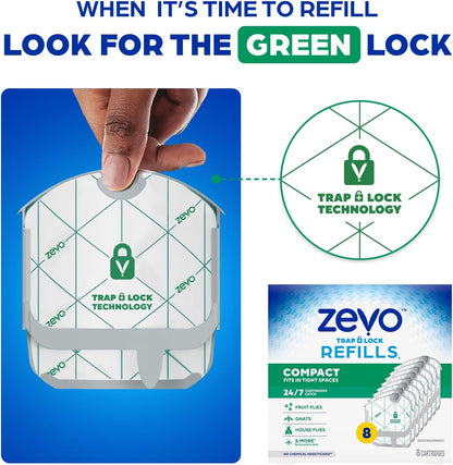Zevo Compact Flying Insect Trap Kit with Refill Cartridges - Plug-in Indoor Bug Catcher for Gnats, House & Fruit Flies - Blue + UV Light Technology, No Odor, No Mess (1 Plug-in Device + 3 Cartridges)
