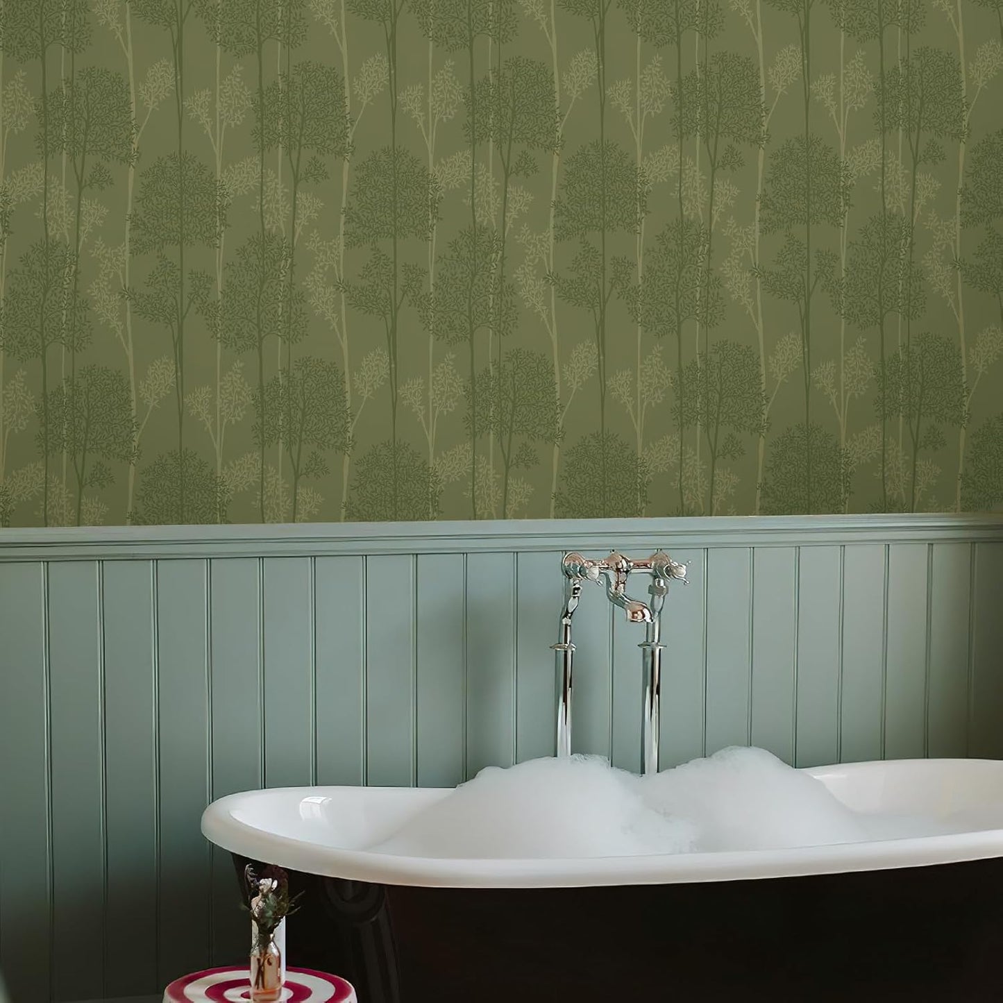 JiffDiff Warm White Self Adhesive Wallpaper with Waterproof, Farmhouse Removable Peel and Stick Wallpaper for Bathroom and Cabinets Decor, Botanical Renter Friendly Contact Paper 17.3" X 120"