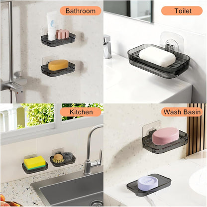 Soap Dish for Shower Clear Soap Holder Pull-Out Water Tray No Drilling Required Strong Fixation for Rv Bathroom and Kitchen Easy（1 Pack）