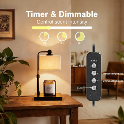 Candle Warmer Lamp with Timer, Modern Farmhouse Candle Warmer, Height Adjustable & Dimmable Electric Candle Warmer Lamp, Includes 2 Bulbs, Birthday Gift for Women, Mom, Housewarming - Flaxen