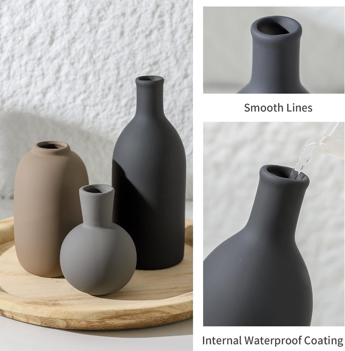 Ceramic Vase Set of 3, Decorative Vases Home Decor Modern Neutral Flower Pampass Boho Vase for Living Room, Table, Mantel, Entryway, Bookshelf, Kitchen, Bedroom, Bathroom - White