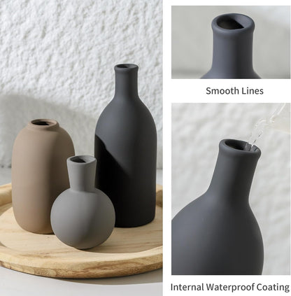 Ceramic Vase Set of 3, Decorative Vases Home Decor Modern Neutral Flower Pampass Boho Vase for Living Room, Table, Mantel, Entryway, Bookshelf, Kitchen, Bedroom, Bathroom - White