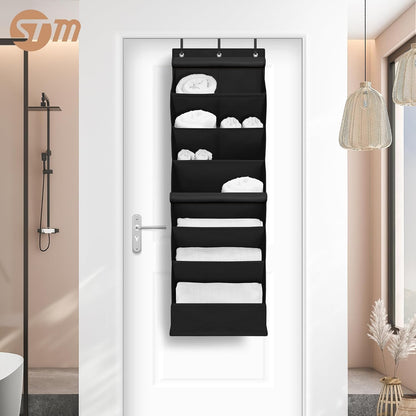 STORAGE MANIAC Over the Door Shoe Organizer with Curtain Dustproof Heavy-Duty Large Deep Pocket Hanging Shoe Organizer for Closet Dorm & Narrow Door Storage Shoe Holder Shoe Rack, 9-Shelf Beige 1 Pack