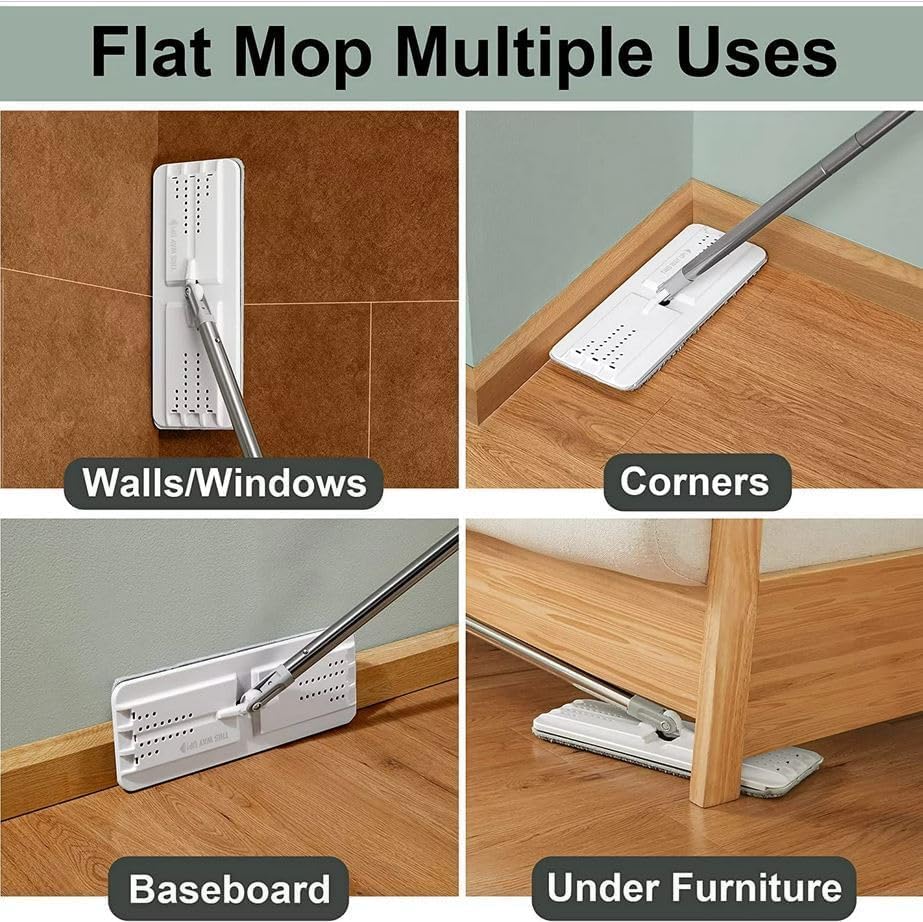 JOYMOOP Mop and Bucket Set, Flat Mops for Floor & Wall Cleaning, Commercial & Household Use, Hardwood Floor Mop with Long Handle & 4 Microfiber Pads