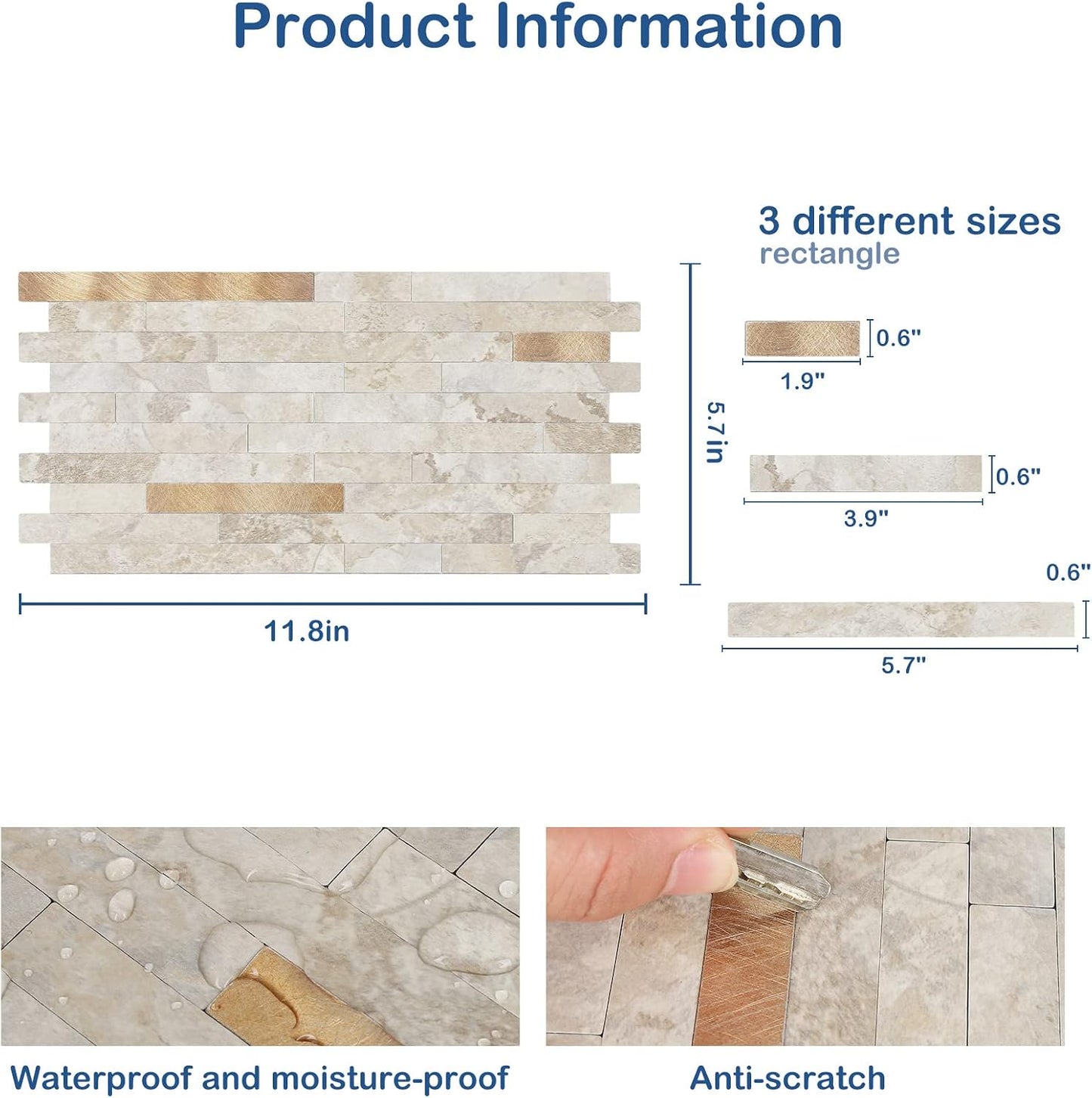 Midcard 20 Sheet Peel and Stick Backsplash, White Marble PVC Wall Tile for Kitchen Backsplash
