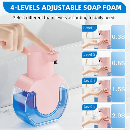 Automatic Soap Dispenser Touchless,Rechargeable Foaming Soap Dispenser,15oz/420ml Smart Hand Soap Dispensers,4-Level Adjustable,Wall Mount for Bathroom Kitchen Dish Soap,Hands-Free