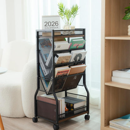 8-Tier Rolling Book Cart with Lockable Wheels, Double-Sided Storage Bookshelf for Narrow Spaces, Mobile Organizer Cart for Office, Library and Home
