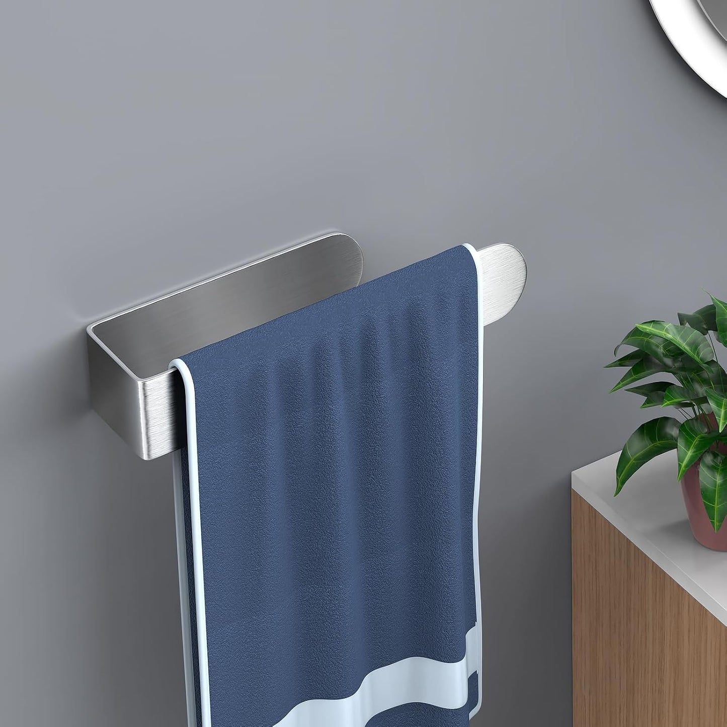 HUFEEOH 2 Pack Adhesive Hand Towel Holder, Kitchen Towel Rack Towel Bars Wall Mounted, Stainless Steel Bath Towel Hanger for Bathroom Hotel Kitchen (White, 8 Inch(2PC))