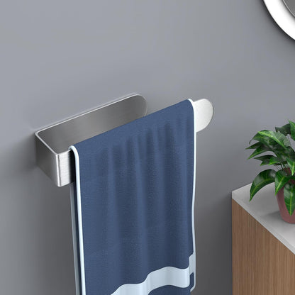 HUFEEOH 2 Pack Adhesive Hand Towel Holder, Kitchen Towel Rack Towel Bars Wall Mounted, Stainless Steel Bath Towel Hanger for Bathroom Hotel Kitchen (White, 8 Inch(2PC))