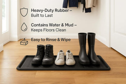 Rubber Boot Tray Scraper Mat – 13/16″ Thick, 32″ × 16″ Heavy-Duty Floor Protection Mat for Shoes, Indoor Outdoor Use