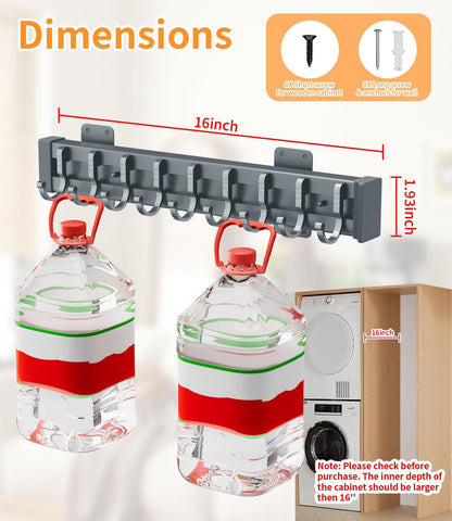 Pull Out Broom Holder With 9 Adjustable Sliding Hook, Multifunctional Slide Broom And Mop Storage/Organizer Garage Organization Hooks, for Closet Laundry - Dark grey- 41cm/16.14inch