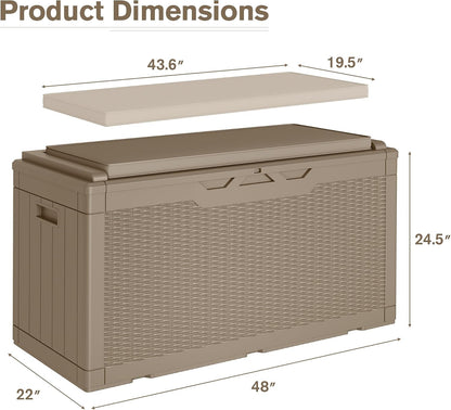 JUMMICO 31 Gallon Resin Deck Box Waterproof Indoor Outdoor Storage Boxes for Patio Furniture Cushions and Garden Tools (Brown)