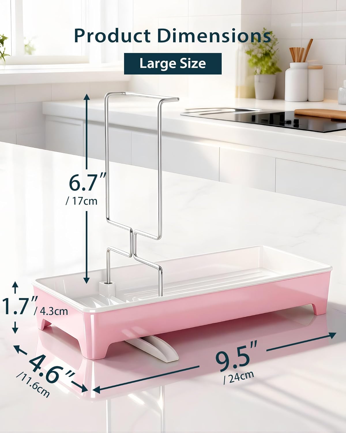 Minimalist Sink Caddy, Rustproof Sponge Holder for Kitchen Sink with 304 Stainless-Steel Brush Holder, Countertop Rack Organizer with Raised Ridges & Silicone Drain Tube (Black, Large)