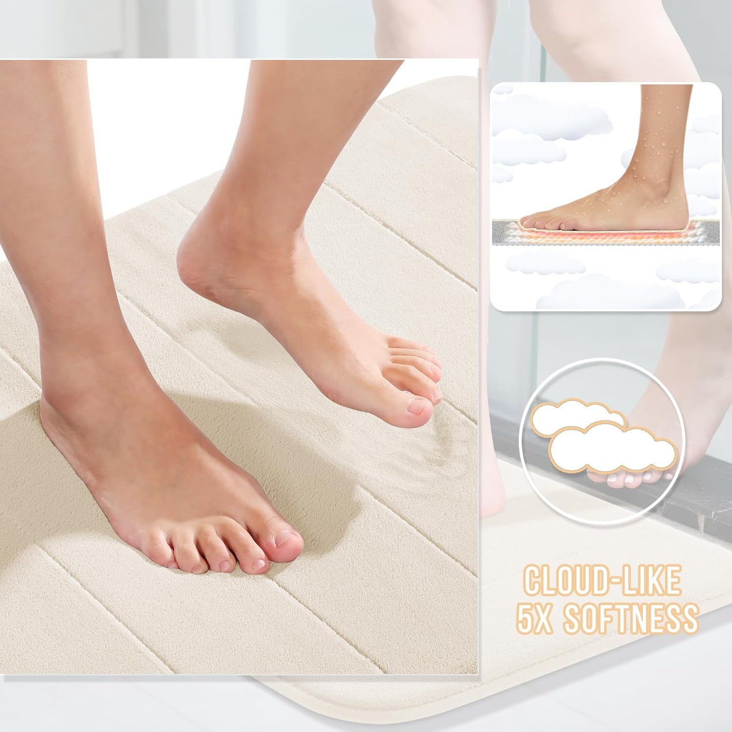 Yimobra Memory Foam Bath Mat, Super Soft Absorbent Bathroom Rug Non Slip, Quick Dry, Machine Washable Floor Carpet for Tub Shower, Home Decor Accessories, 24x17, Grey