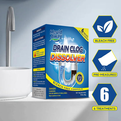 Drain Clog Remover for Sink & Shower, Dissolves Hair, Grease, Soap Scum & Paper, Powerful Bleach-Free Drain Cleaner Powder, 6 Pre-Measured Treatments for Bathroom & Kitchen