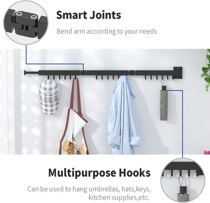 BESTHLS Wall Mounted Portable Clothes Drying Rack with Space Saver Clothes Hangers Design Universal for Balcony Mudroom Bedroom Kitchen Foldable Laundry Rack (2-Pole Black)