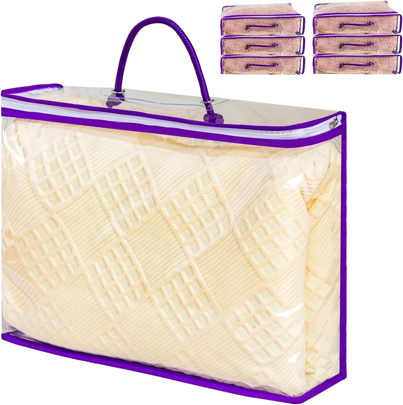 6 Pcs （16 * 12 * 4 Inch）Clear Zippered Storage Bags for Sweater Blanket Bed Sheet Storage, Plastic Storage Bags with Zipper for Closet Linen Sweater Blanket