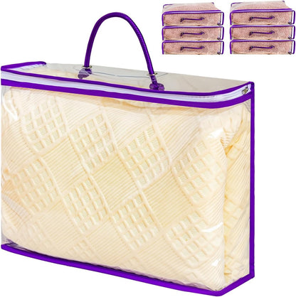 6 Pcs （16 * 12 * 4 Inch）Clear Zippered Storage Bags for Sweater Blanket Bed Sheet Storage, Plastic Storage Bags with Zipper for Closet Linen Sweater Blanket