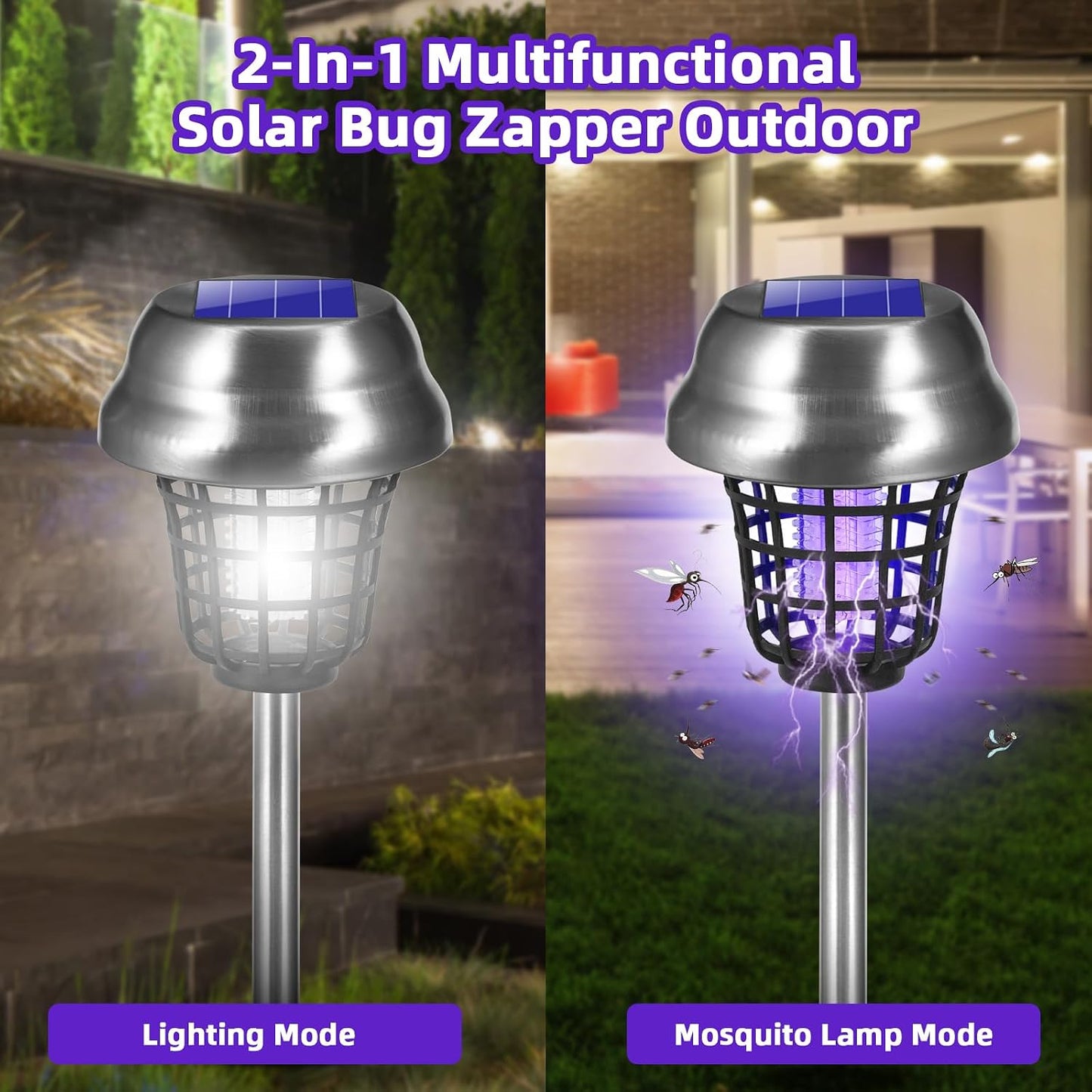 Solar Bug Zapper Outdoor Waterproof Mosquito Repellent Outdoor Patio Mosquito Trap & Killer for Backyard, Farm, Garden, 2026 Solar Powered Fly Zapper for Small Flying Insect, Gnats, Flies, Moths(4)
