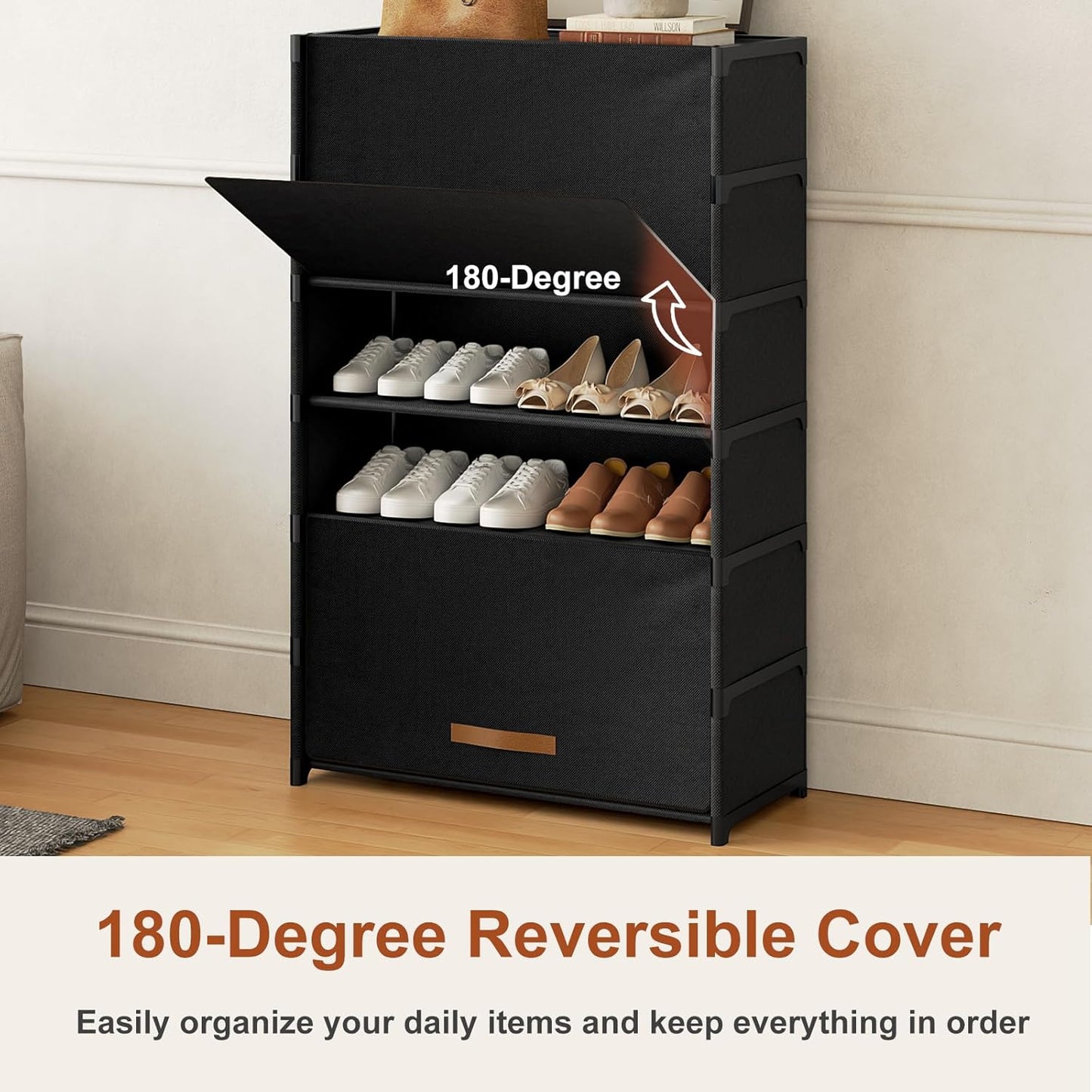 Shoe Rack, 5 Tier Shoe Storage Cabinet with Door 20 Pair Plastic Shoe Shelves Organizer for Closet, Entryway, Hallway, Bedroom, Black