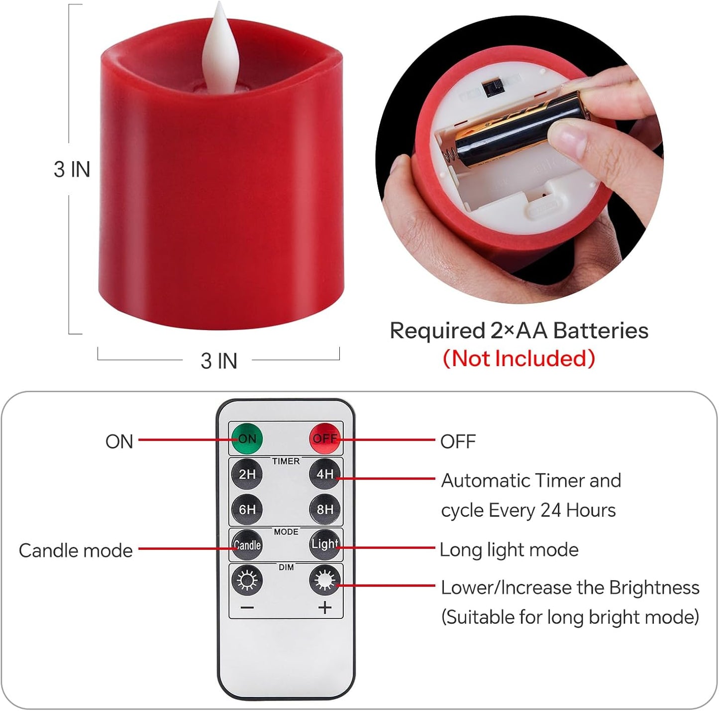 3x4 Flickering Flameless Candles Set of 3,Real Wax Pillar LED Candles,with Timer,4 inch Flameless Candles with Remote,for Party Wedding Holiday Home Decor,Ivory