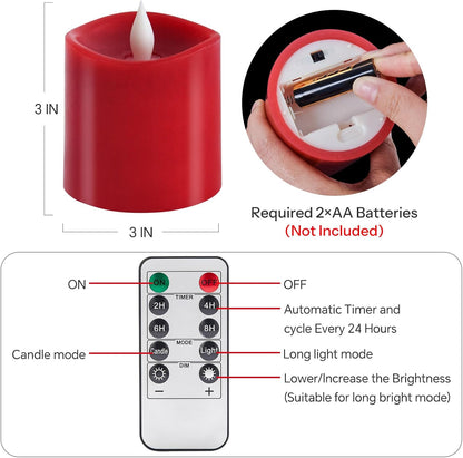3x4 Flickering Flameless Candles Set of 3,Real Wax Pillar LED Candles,with Timer,4 inch Flameless Candles with Remote,for Party Wedding Holiday Home Decor,Ivory