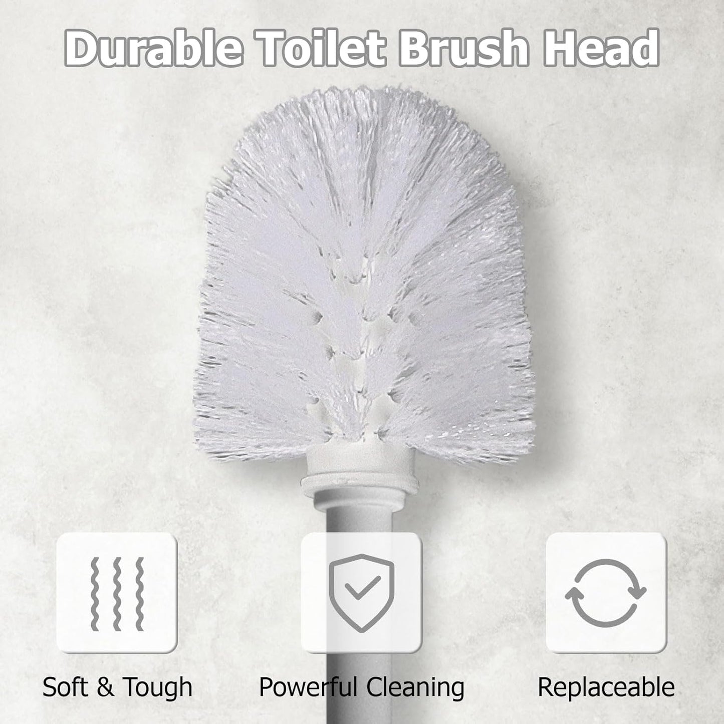 Topsky 2 Pack Compact Toilet Brush & Holder Set, Plastic Round Barrel Loo Brush with 2 Replacement Toilet Brush Head, Durable for Bathroom Toilet, Gray