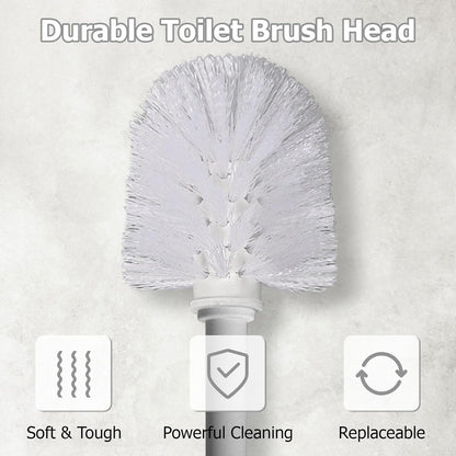 Topsky 2 Pack Compact Toilet Brush & Holder Set, Plastic Round Barrel Loo Brush with 2 Replacement Toilet Brush Head, Durable for Bathroom Toilet, Gray