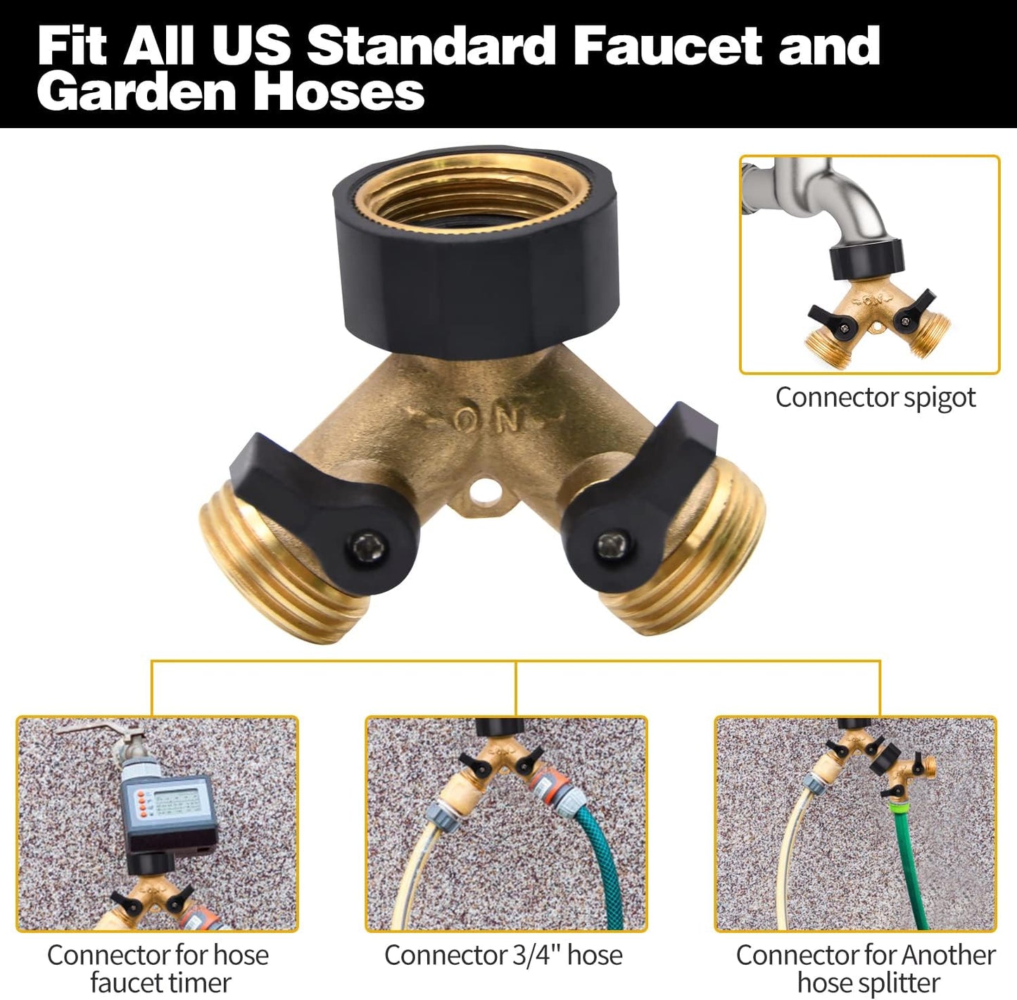 1/2/4 Pack 2 Way Hose Splitter, for 3/4" Hose Connector, with Rubber Washers & Tapes | for 3/4" Hose Connector