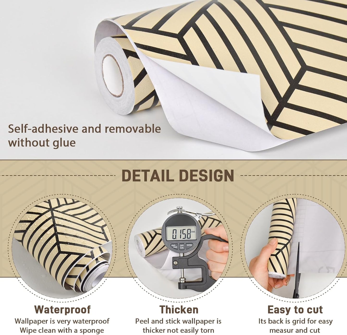 MelunMer Geometric Peel and Stick Wallpaper Gold 118In L 17.7In W Self Adhesive Removable Wallpaper for Bedroom/Bathroom Waterproof Modern Contact Paper for Cabinets Gold Contact Paper Shelf Liner