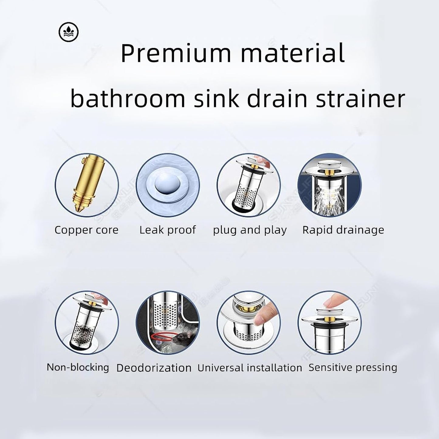 2 PCS 3-in-1 Bathroom Sink Drain Strainer Stopper，Stainless Steel Pop-up Strainer Basket Hair Catcher with Removable Basket, Brass Bullet Core, Universal Fit for Bathtubs, Showers & Floor Drains